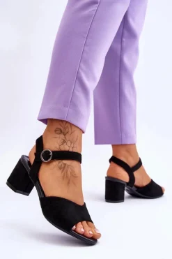 Sandały Na Słupku|Sandały Na Obcasie></noscript>Buty damskie Vinceza Wygodne Zamszowe Sandały Na Słupku Czarne Bellamy