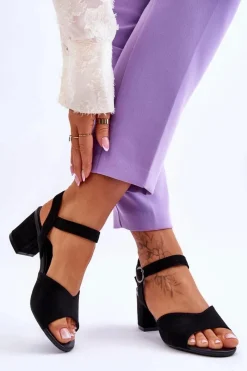 Sandały Na Słupku|Sandały Na Obcasie></noscript>Buty damskie Vinceza Wygodne Zamszowe Sandały Na Słupku Czarne Bellamy