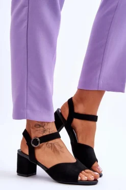 Sandały Na Słupku|Sandały Na Obcasie></noscript>Buty damskie Vinceza Wygodne Zamszowe Sandały Na Słupku Czarne Bellamy