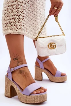 Best Wygodne Zamszowe Sandały Na Masywnym Słupku Fioletowe Elishia Damskie Sandały Na Słupku|Sandały Na Obcasie