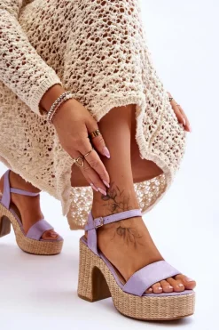 Best Wygodne Zamszowe Sandały Na Masywnym Słupku Fioletowe Elishia Damskie Sandały Na Słupku|Sandały Na Obcasie