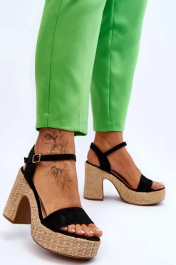 Sale Boto Wygodne Zamszowe Sandały Na Masywnym Słupku Czarne Elishia