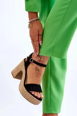 Sale Boto Wygodne Zamszowe Sandały Na Masywnym Słupku Czarne Elishia