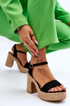 Sale Boto Wygodne Zamszowe Sandały Na Masywnym Słupku Czarne Elishia