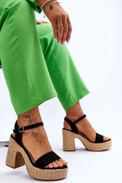 Sale Boto Wygodne Zamszowe Sandały Na Masywnym Słupku Czarne Elishia