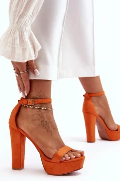 Hot Wygodne Zamszowe Sandały Na Wysokim Słupku Pomarańczowe Essence Damskie Sandały Na Słupku|Sandały Na Obcasie