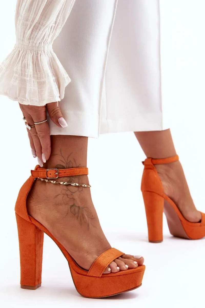 Hot Wygodne Zamszowe Sandały Na Wysokim Słupku Pomarańczowe Essence Damskie Sandały Na Słupku|Sandały Na Obcasie