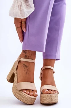 Best Wygodne Zamszowe Sandały Na Masywnym Słupku Beżowe Elishia Damskie Sandały Na Obcasie