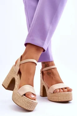 Best Wygodne Zamszowe Sandały Na Masywnym Słupku Beżowe Elishia Damskie Sandały Na Obcasie