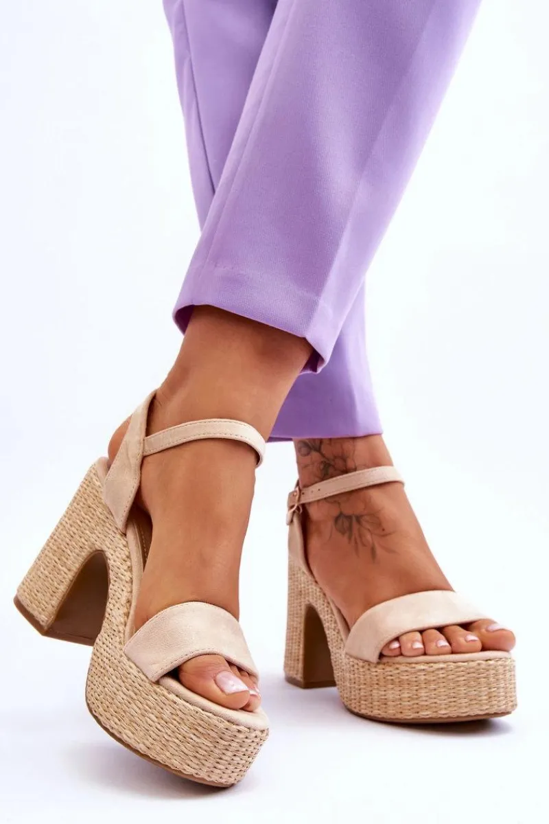 Best Wygodne Zamszowe Sandały Na Masywnym Słupku Beżowe Elishia Damskie Sandały Na Obcasie