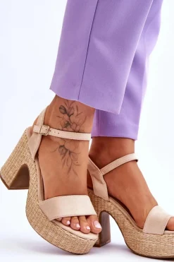 Best Wygodne Zamszowe Sandały Na Masywnym Słupku Beżowe Elishia Damskie Sandały Na Obcasie