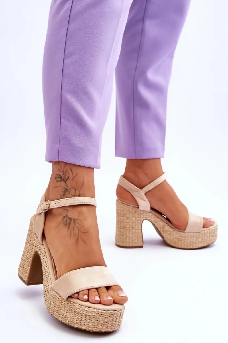 Best Wygodne Zamszowe Sandały Na Masywnym Słupku Beżowe Elishia Damskie Sandały Na Obcasie