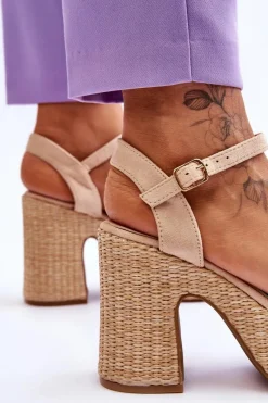 Best Wygodne Zamszowe Sandały Na Masywnym Słupku Beżowe Elishia Damskie Sandały Na Obcasie