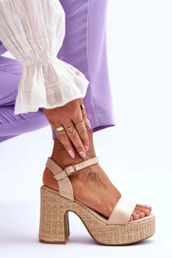 Best Wygodne Zamszowe Sandały Na Masywnym Słupku Beżowe Elishia Damskie Sandały Na Obcasie