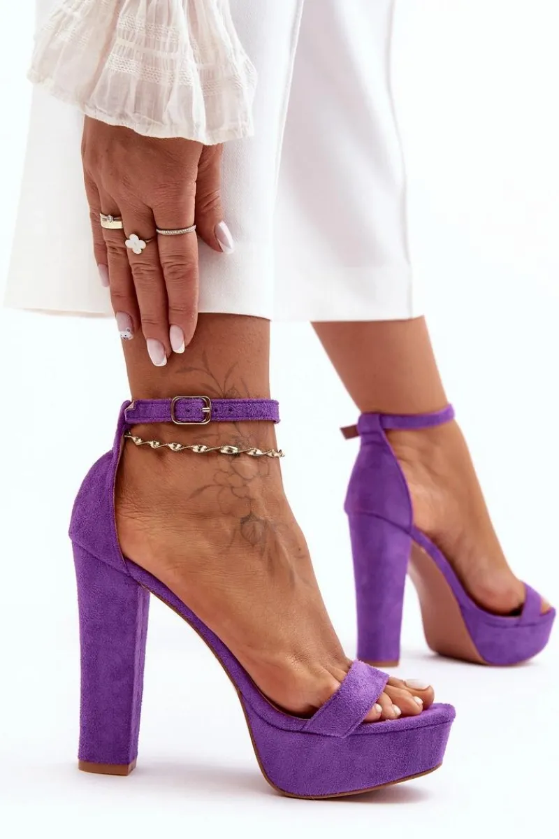 Sandały Na Słupku|Sandały Na Obcasie>Boto Wygodne Zamszowe Sandały Na Wysokim Słupku Fioletowe Essence