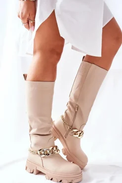 Kozaki Płaskie|Kozaki Przed Kolano>Boto Wysokie Beżowe Kozaki Cecina