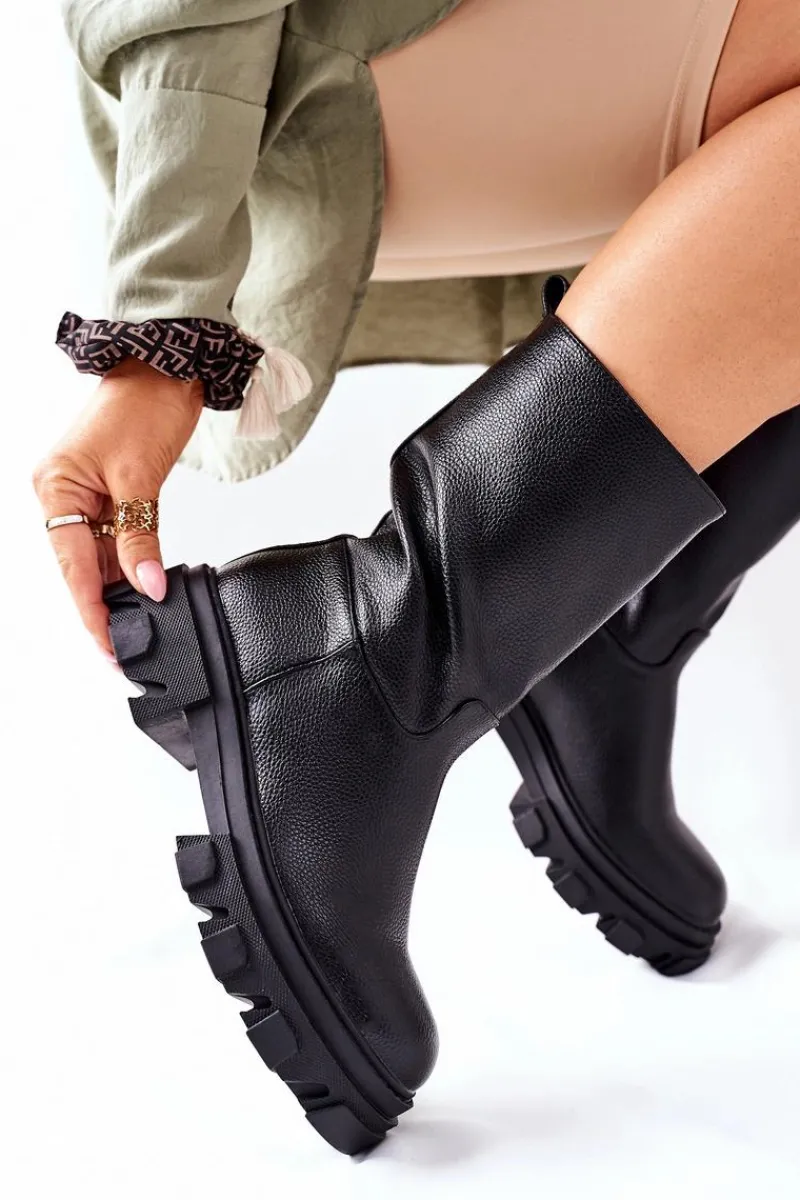 Online Damskie buty S.Barski Wysokie Botki Na Traperze Czarne Loren