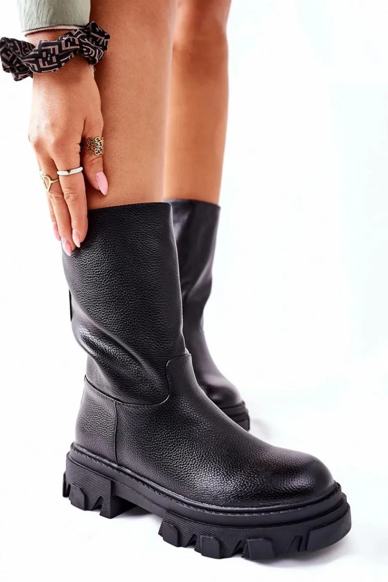 Online Damskie buty S.Barski Wysokie Botki Na Traperze Czarne Loren