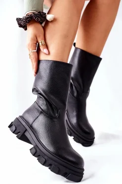 Online Damskie buty S.Barski Wysokie Botki Na Traperze Czarne Loren