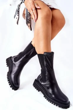 Hot Wysokie Botki Sztyblety Big Star II274416 Czarne Damskie Czarne Botki|Botki Zimowe Damskie