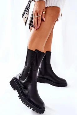 Hot Wysokie Botki Sztyblety Big Star II274416 Czarne Damskie Czarne Botki|Botki Zimowe Damskie