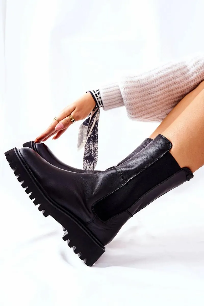 Hot Wysokie Botki Sztyblety Big Star II274416 Czarne Damskie Czarne Botki|Botki Zimowe Damskie