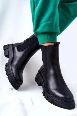Wysokie Botki Sztyblety Czarne Hallam Damskie Czarne Botki|Botki Zimowe Damskie