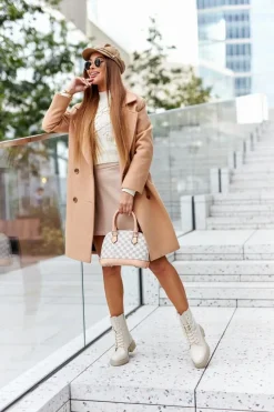 Wysokie Botki Workery Beżowe Rozelle Damskie Botki Sznurowane|Botki Zimowe Damskie