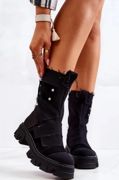 Outlet Wysokie Botki Workery Na Suwak Czarne Nerisa Damskie Botki Wiosenne|Czarne Botki