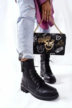 Hot Wysokie Botki Workery Z Suwakami Czarne Maisa Damskie Botki Ocieplane|Botki Sznurowane