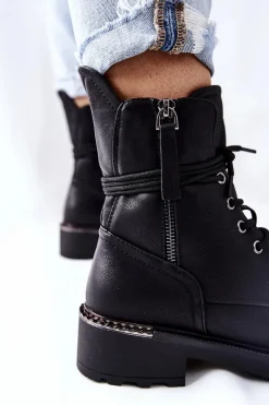 Hot Wysokie Botki Workery Z Suwakami Czarne Maisa Damskie Botki Ocieplane|Botki Sznurowane