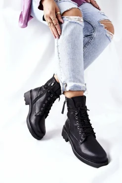 Hot Wysokie Botki Workery Z Suwakami Czarne Maisa Damskie Botki Ocieplane|Botki Sznurowane