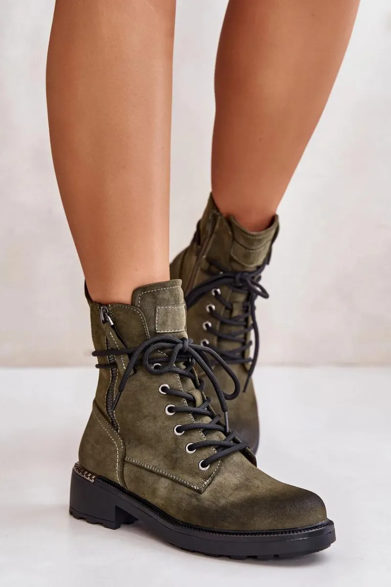 Botki Ocieplane|Botki Sznurowane>Evento Wysokie Botki Workery Z Suwakami Zielone Maisa Zielony