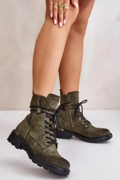 Botki Ocieplane|Botki Sznurowane>Evento Wysokie Botki Workery Z Suwakami Zielone Maisa Zielony