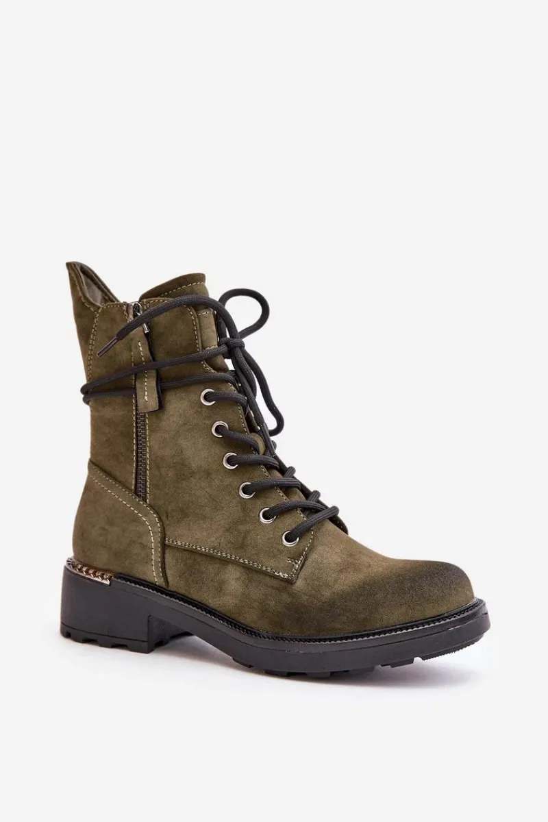 Botki Ocieplane|Botki Sznurowane>Evento Wysokie Botki Workery Z Suwakami Zielone Maisa Zielony