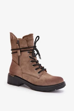 New Evento Wysokie Botki Workery Z Suwakami Ciemnobeżowe Maisa