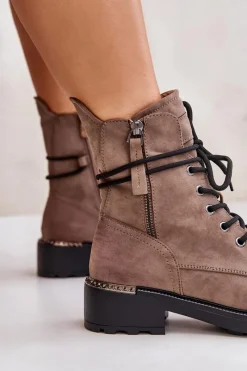 New Evento Wysokie Botki Workery Z Suwakami Ciemnobeżowe Maisa