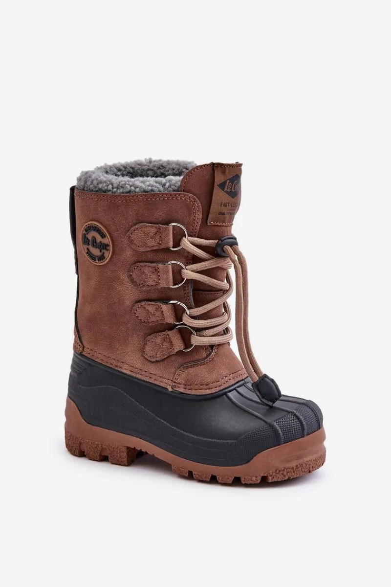 Outlet Wysokie Ciepłe Śniegowce Dziecięce Ze Ściągaczem LCJ-24-44-2842K Brązowe Dzieci Chłopięce|Dziewczęce