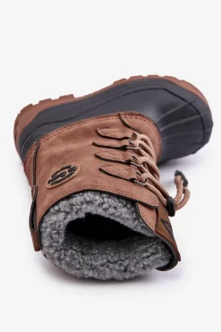 Outlet Wysokie Ciepłe Śniegowce Dziecięce Ze Ściągaczem LCJ-24-44-2842K Brązowe Dzieci Chłopięce|Dziewczęce