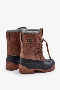 Outlet Wysokie Ciepłe Śniegowce Dziecięce Ze Ściągaczem LCJ-24-44-2842K Brązowe Dzieci Chłopięce|Dziewczęce