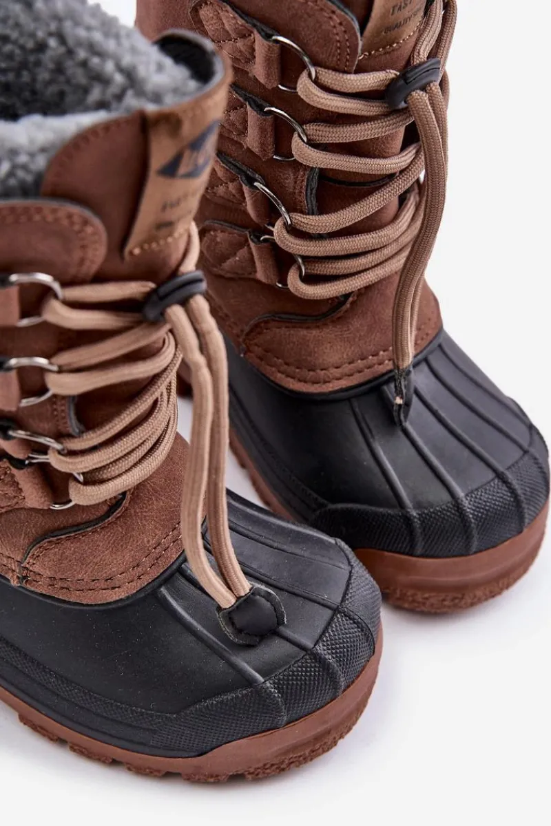 Outlet Wysokie Ciepłe Śniegowce Dziecięce Ze Ściągaczem LCJ-24-44-2842K Brązowe Dzieci Chłopięce|Dziewczęce