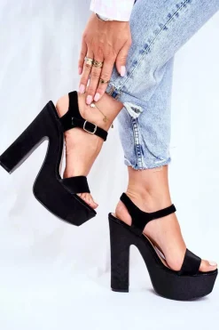 Sandały Na Obcasie>Boto Wysokie Czarne Sandały na Słupku Platforma HighShoes