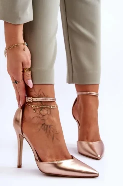 Outlet Boto Wysokie Czółenka Szpilki Z Noskiem W Szpic Różowe Złoto Reflection