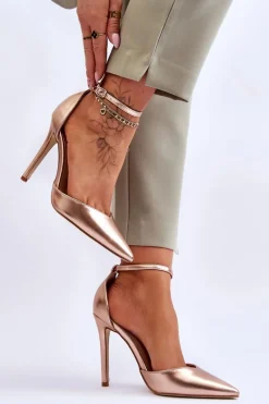 Outlet Boto Wysokie Czółenka Szpilki Z Noskiem W Szpic Różowe Złoto Reflection