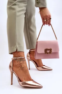 Outlet Boto Wysokie Czółenka Szpilki Z Noskiem W Szpic Różowe Złoto Reflection
