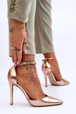 Outlet Boto Wysokie Czółenka Szpilki Z Noskiem W Szpic Różowe Złoto Reflection