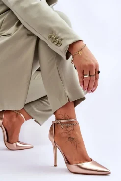 Outlet Boto Wysokie Czółenka Szpilki Z Noskiem W Szpic Różowe Złoto Reflection