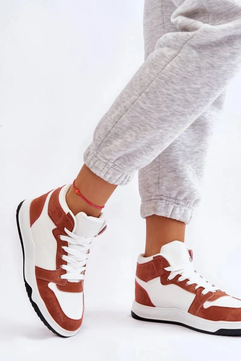 Outlet Wysokie Damskie Buty Sportowe Trampki Biało-Camelowe Rumour Damskie Trampki Damskie Wysokie|Buty Sportowe Na Platformie