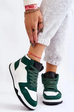 Trampki Damskie Wysokie|Buty Sportowe Na Platformie>Boto Wysokie Damskie Buty Sportowe Trampki Biało-Zielone Rumour