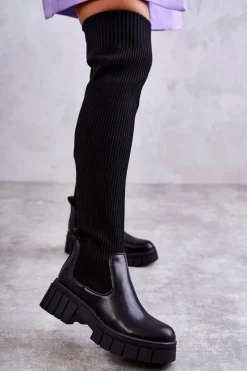 Wysokie Damskie Kozaki Za Kolano Czarne Austin Damskie Muszkieterki|Kozaki Wiosenne